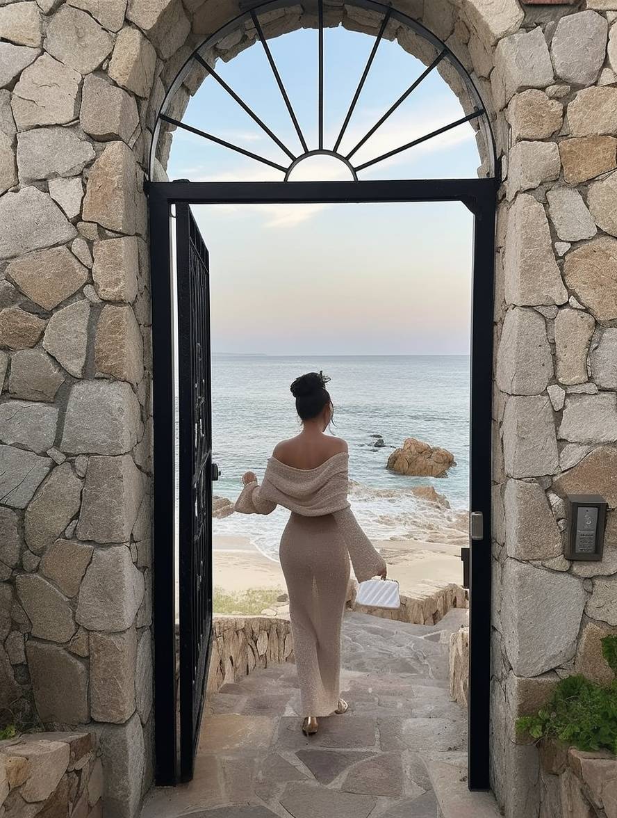 Heidi-Mode | Lange Robe mit Ausschnitten aus Baumwolle Boot-Ausschnitt Lange Ärmel Elegante Legere Strandmode