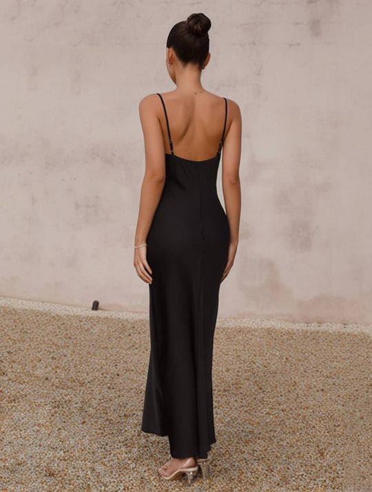 Heidi-Mode | Kleid Brautjungfer Satin Enganliegend Rückenfrei mit Feinen Trägern Elegante Damen Abendgesellschaft Hochzeitsgast