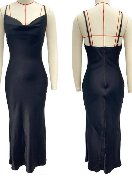 Heidi-Mode | Kleid Brautjungfer Satin Enganliegend Rückenfrei mit Feinen Trägern Elegante Damen Abendgesellschaft Hochzeitsgast