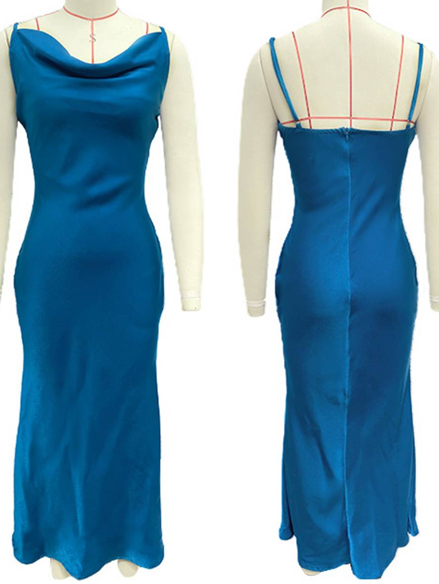 Heidi-Mode | Kleid Brautjungfer Satin Enganliegend Rückenfrei mit Feinen Trägern Elegante Damen Abendgesellschaft Hochzeitsgast