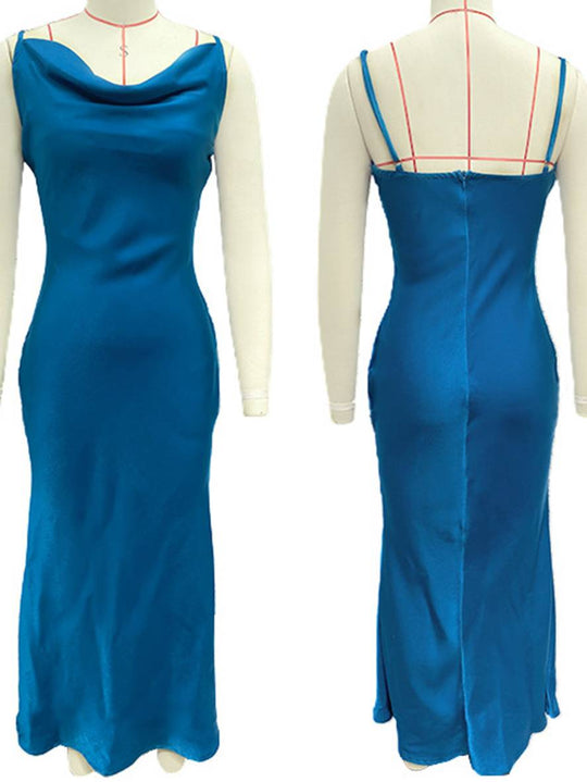 Heidi-Mode | Kleid Brautjungfer Satin Enganliegend Rückenfrei mit Feinen Trägern Elegante Damen Abendgesellschaft Hochzeitsgast