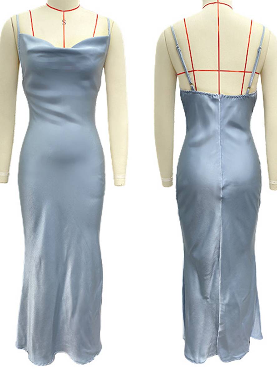 Heidi-Mode | Kleid Brautjungfer Satin Enganliegend Rückenfrei mit Feinen Trägern Elegante Damen Abendgesellschaft Hochzeitsgast