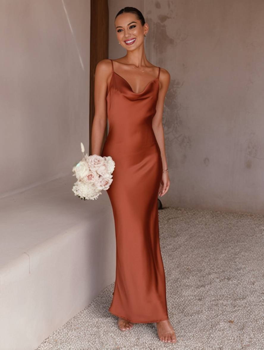 Heidi-Mode | Kleid Brautjungfer Satin Enganliegend Rückenfrei mit Feinen Trägern Elegante Damen Abendgesellschaft Hochzeitsgast