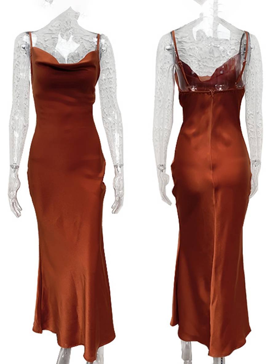 Heidi-Mode | Kleid Brautjungfer Satin Enganliegend Rückenfrei mit Feinen Trägern Elegante Damen Abendgesellschaft Hochzeitsgast