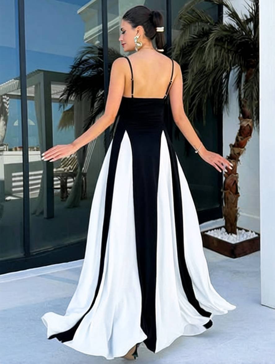 Heidi-Mode | Lange Figurbewusste Kleid Rückenfrei mit Feinen Trägern Ohne Ärmel Damen Elegant Lässig Abend Ball Abschlussball