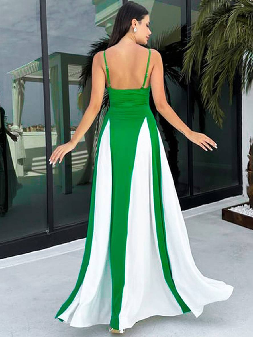 Heidi-Mode | Lange Figurbewusste Kleid Rückenfrei mit Feinen Trägern Ohne Ärmel Damen Elegant Lässig Abend Ball Abschlussball