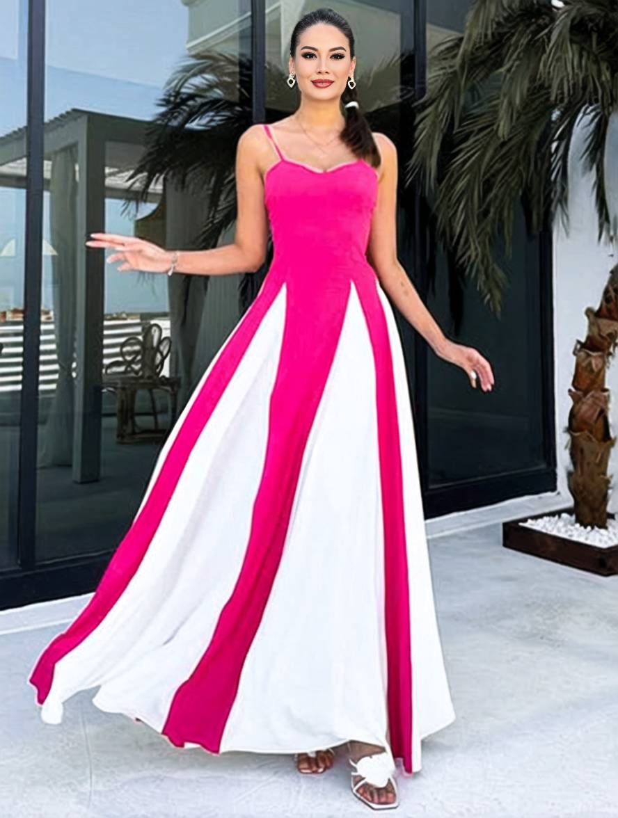 Heidi-Mode | Lange Figurbewusste Kleid Rückenfrei mit Feinen Trägern Ohne Ärmel Damen Elegant Lässig Abend Ball Abschlussball