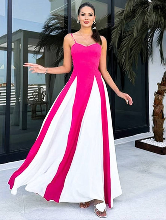 Heidi-Mode | Lange Figurbewusste Kleid Rückenfrei mit Feinen Trägern Ohne Ärmel Damen Elegant Lässig Abend Ball Abschlussball
