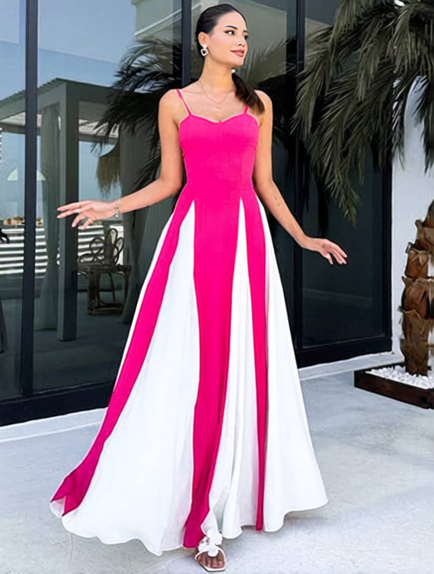 Heidi-Mode | Lange Figurbewusste Kleid Rückenfrei mit Feinen Trägern Ohne Ärmel Damen Elegant Lässig Abend Ball Abschlussball
