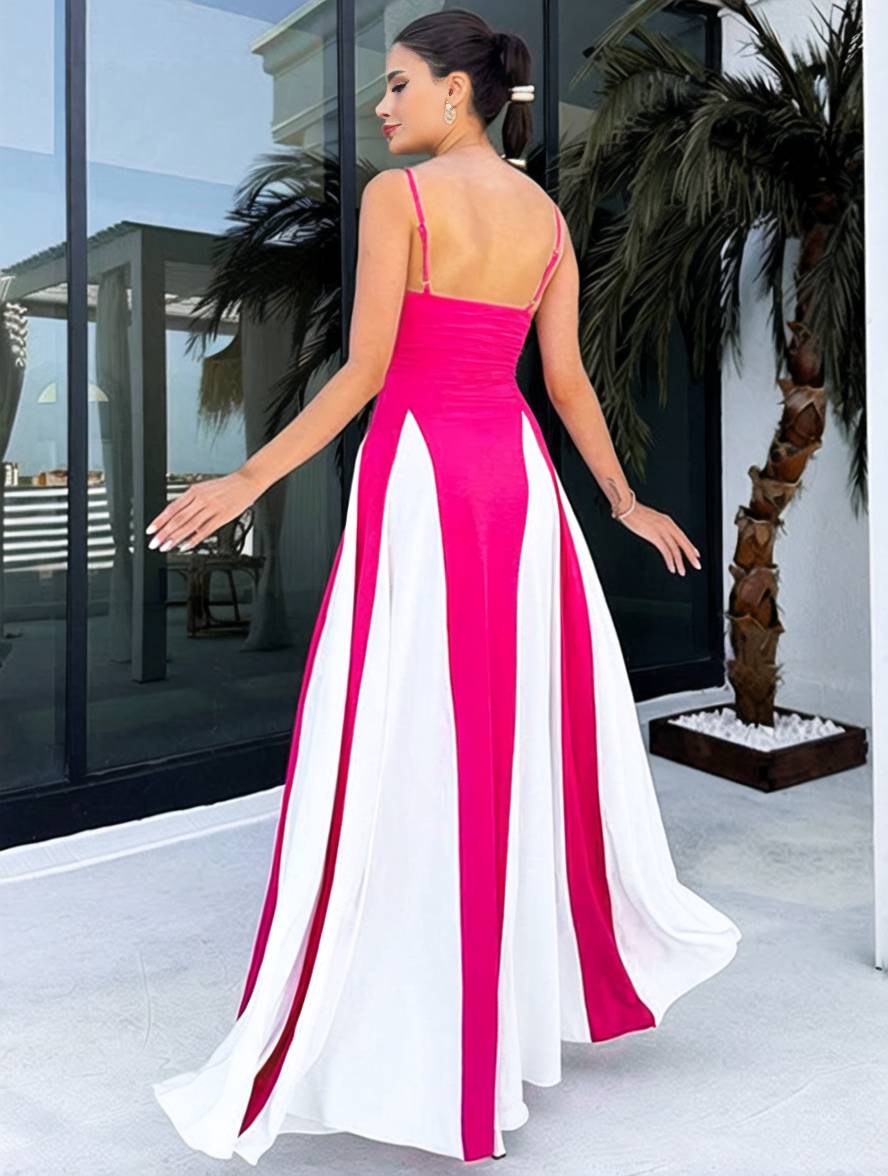 Heidi-Mode | Lange Figurbewusste Kleid Rückenfrei mit Feinen Trägern Ohne Ärmel Damen Elegant Lässig Abend Ball Abschlussball