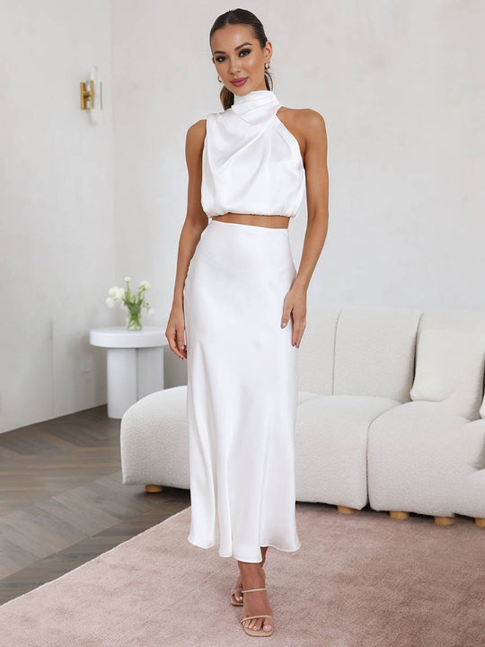 Heidi-Mode | Kleid Gäste Hochzeit Damen Halter Ärmellos Damen Elegante Abend Zweiteilige Brautjungfernkleid