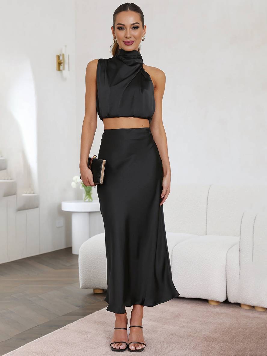 Heidi-Mode | Kleid Gäste Hochzeit Damen Halter Ärmellos Damen Elegante Abend Zweiteilige Brautjungfernkleid