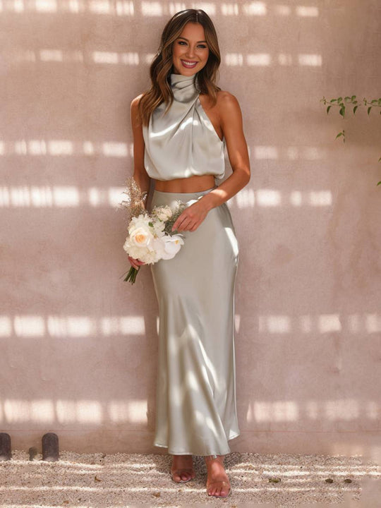 Heidi-Mode | Kleid Gäste Hochzeit Damen Halter Ärmellos Damen Elegante Abend Zweiteilige Brautjungfernkleid