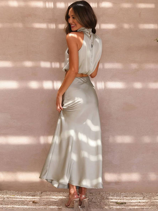 Heidi-Mode | Kleid Gäste Hochzeit Damen Halter Ärmellos Damen Elegante Abend Zweiteilige Brautjungfernkleid