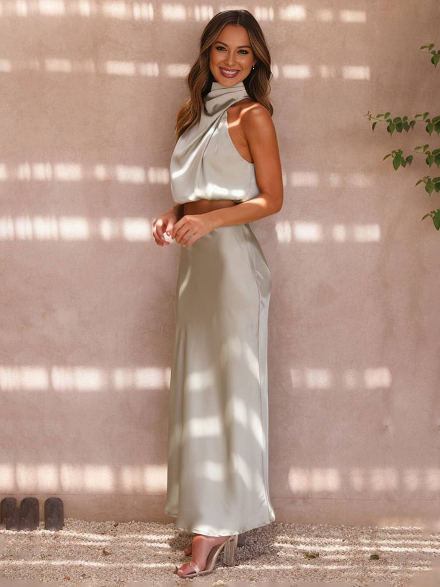 Heidi-Mode | Kleid Gäste Hochzeit Damen Halter Ärmellos Damen Elegante Abend Zweiteilige Brautjungfernkleid