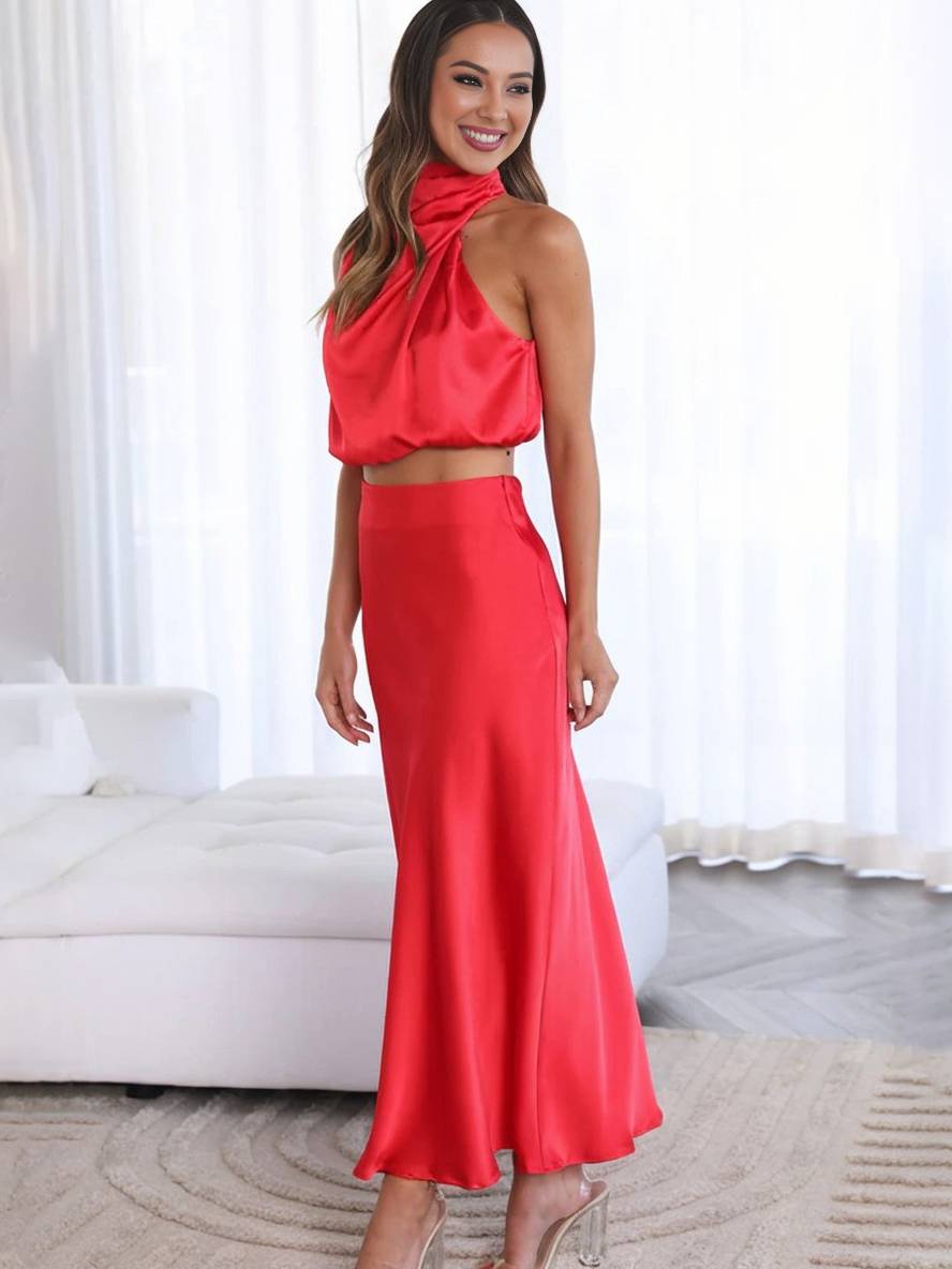Heidi-Mode | Kleid Gäste Hochzeit Damen Halter Ärmellos Damen Elegante Abend Zweiteilige Brautjungfernkleid