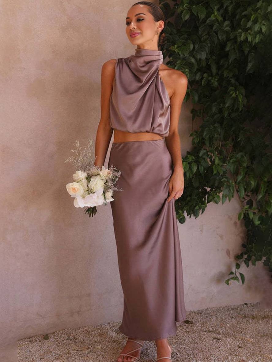 Heidi-Mode | Kleid Gäste Hochzeit Damen Halter Ärmellos Damen Elegante Abend Zweiteilige Brautjungfernkleid