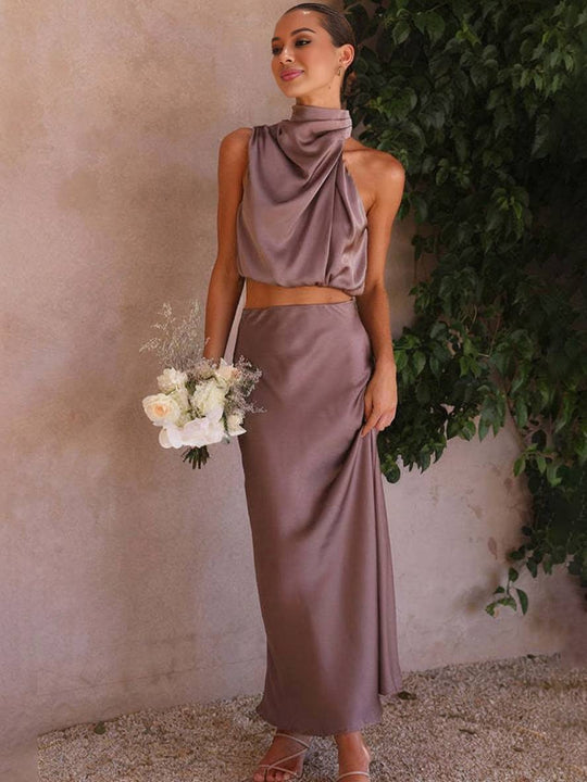 Heidi-Mode | Kleid Gäste Hochzeit Damen Halter Ärmellos Damen Elegante Abend Zweiteilige Brautjungfernkleid
