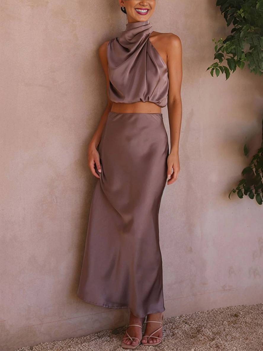 Heidi-Mode | Kleid Gäste Hochzeit Damen Halter Ärmellos Damen Elegante Abend Zweiteilige Brautjungfernkleid