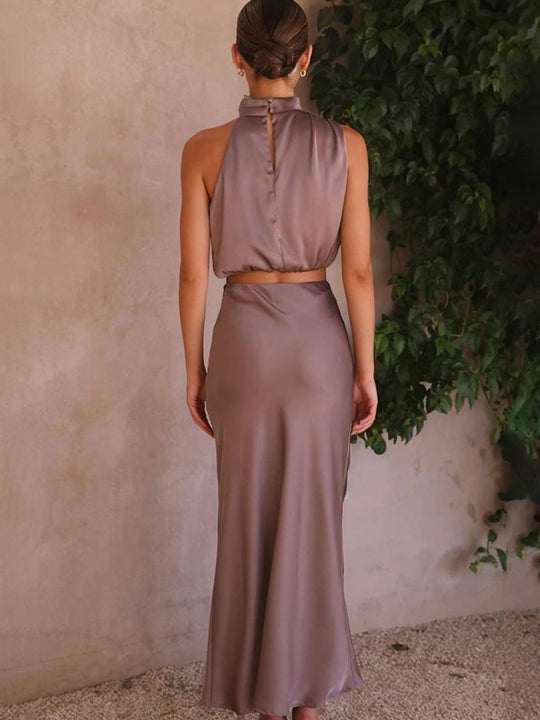 Heidi-Mode | Kleid Gäste Hochzeit Damen Halter Ärmellos Damen Elegante Abend Zweiteilige Brautjungfernkleid