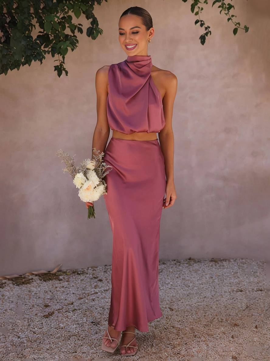 Heidi-Mode | Kleid Gäste Hochzeit Damen Halter Ärmellos Damen Elegante Abend Zweiteilige Brautjungfernkleid