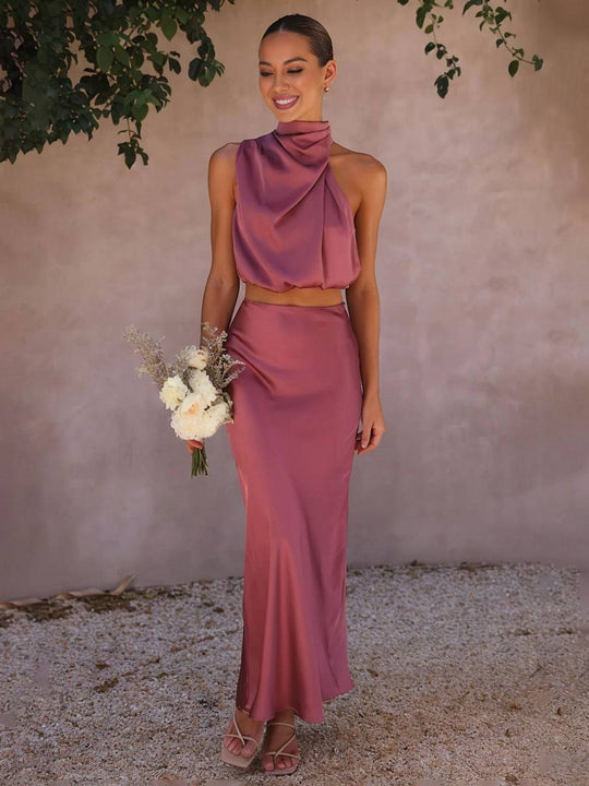 Heidi-Mode | Kleid Gäste Hochzeit Damen Halter Ärmellos Damen Elegante Abend Zweiteilige Brautjungfernkleid
