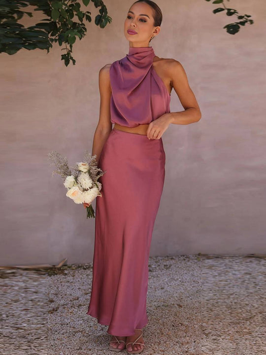 Heidi-Mode | Kleid Gäste Hochzeit Damen Halter Ärmellos Damen Elegante Abend Zweiteilige Brautjungfernkleid