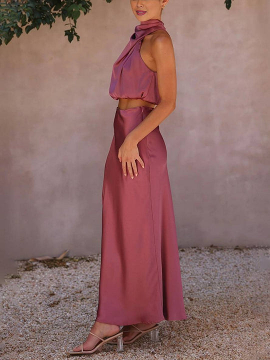 Heidi-Mode | Kleid Gäste Hochzeit Damen Halter Ärmellos Damen Elegante Abend Zweiteilige Brautjungfernkleid