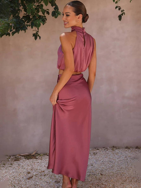 Heidi-Mode | Kleid Gäste Hochzeit Damen Halter Ärmellos Damen Elegante Abend Zweiteilige Brautjungfernkleid