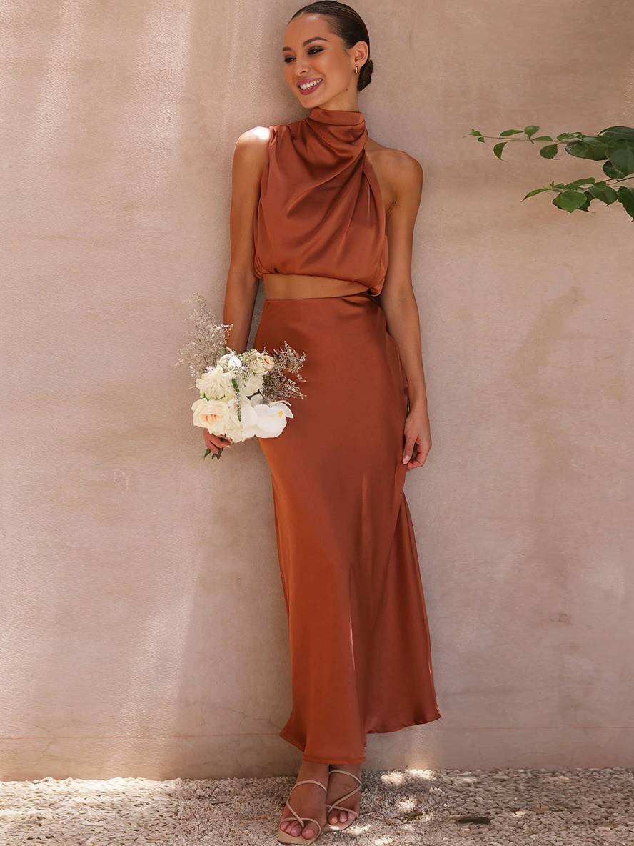 Heidi-Mode | Kleid Gäste Hochzeit Damen Halter Ärmellos Damen Elegante Abend Zweiteilige Brautjungfernkleid