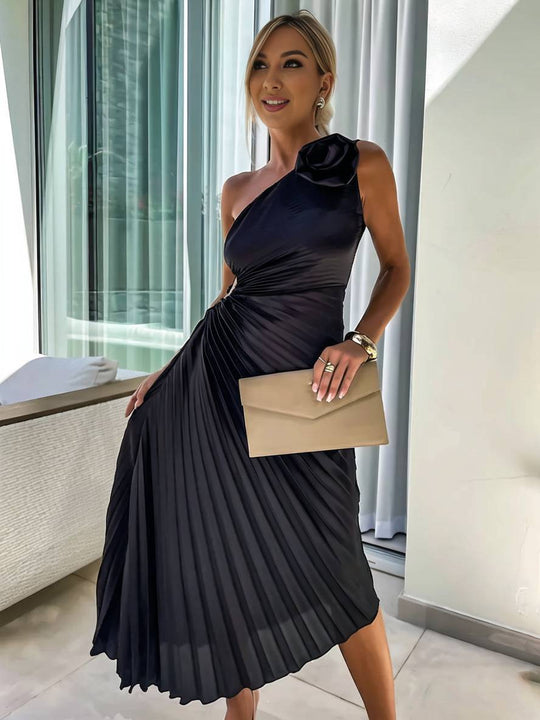 Heidi-Mode | Langes Ein-Schulter Plisseekleid Ärmellos Weiblich Elegant Casual Prom Strand