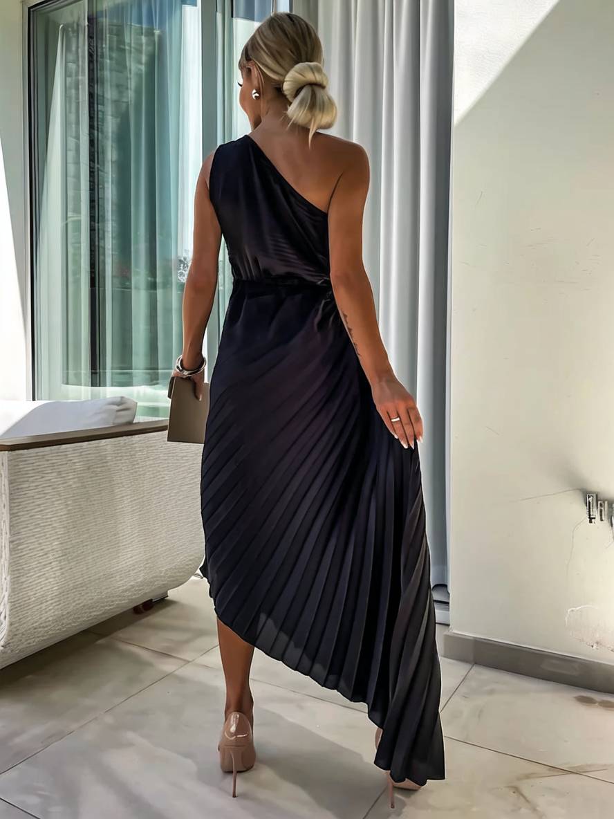 Heidi-Mode | Langes Ein-Schulter Plisseekleid Ärmellos Weiblich Elegant Casual Prom Strand