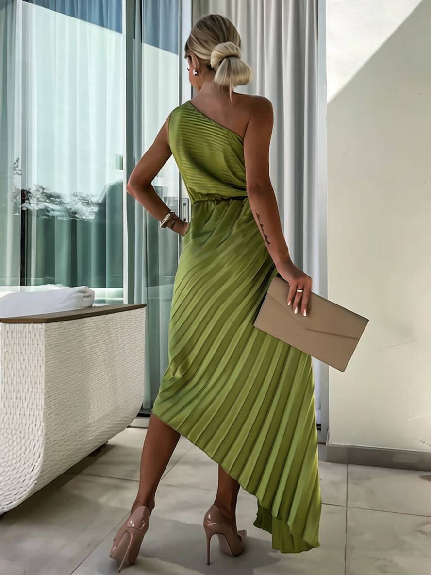 Heidi-Mode | Langes Ein-Schulter Plisseekleid Ärmellos Weiblich Elegant Casual Prom Strand