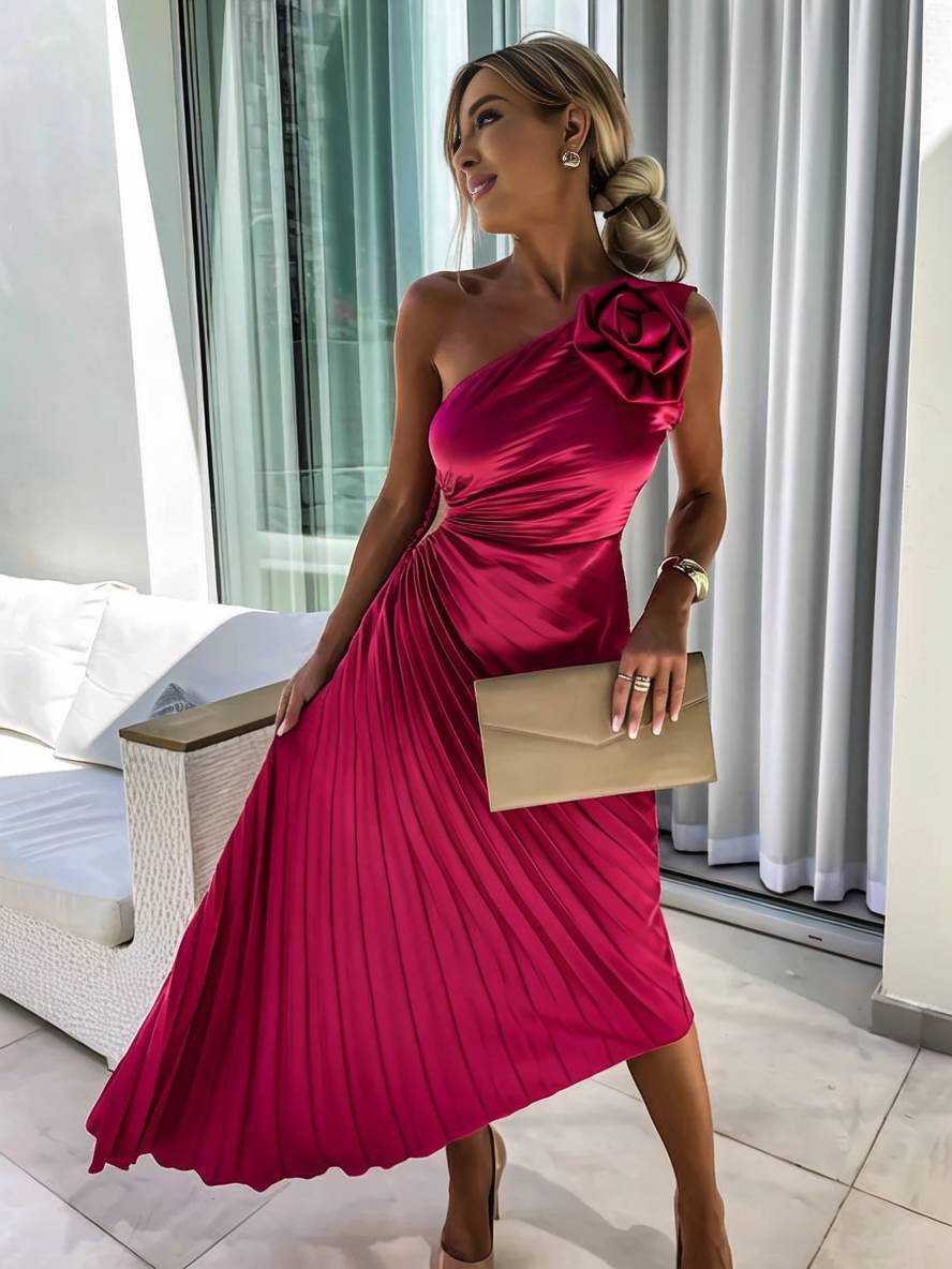 Heidi-Mode | Langes Ein-Schulter Plisseekleid Ärmellos Weiblich Elegant Casual Prom Strand