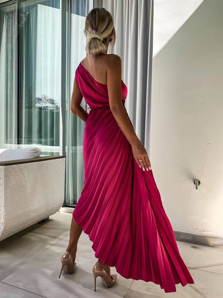 Heidi-Mode | Langes Ein-Schulter Plisseekleid Ärmellos Weiblich Elegant Casual Prom Strand