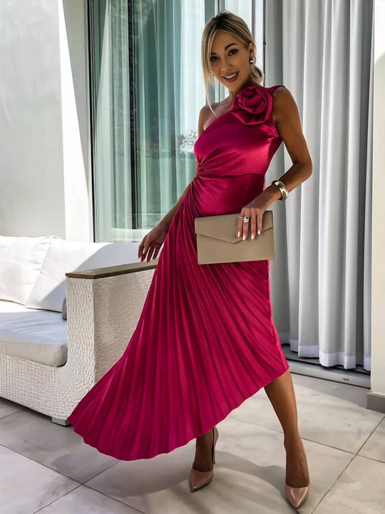 Heidi-Mode | Langes Ein-Schulter Plisseekleid Ärmellos Weiblich Elegant Casual Prom Strand