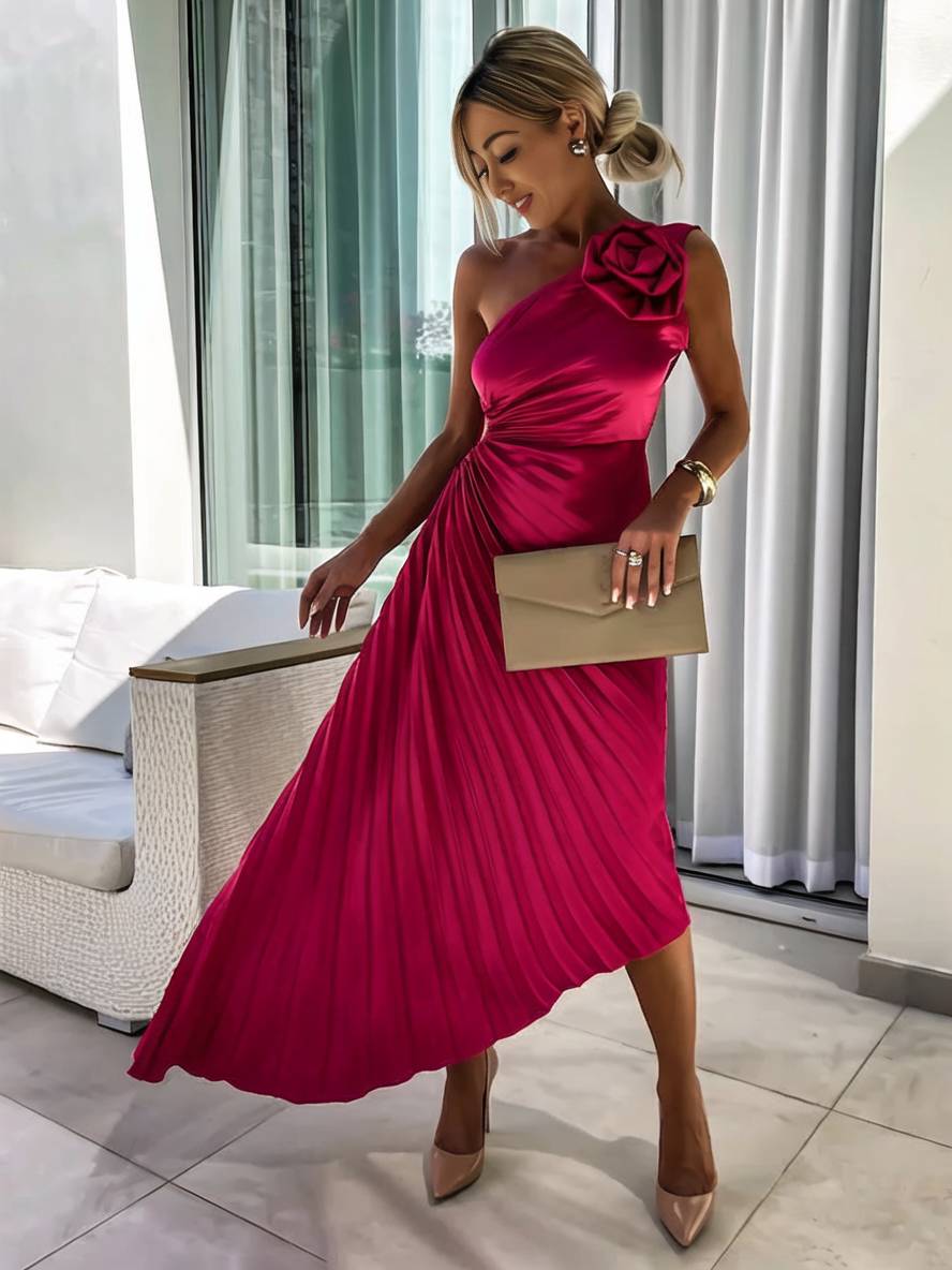 Heidi-Mode | Langes Ein-Schulter Plisseekleid Ärmellos Weiblich Elegant Casual Prom Strand