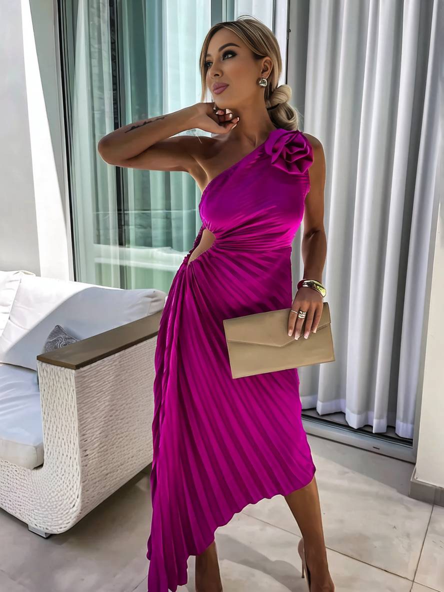 Heidi-Mode | Langes Ein-Schulter Plisseekleid Ärmellos Weiblich Elegant Casual Prom Strand