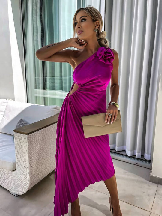 Heidi-Mode | Langes Ein-Schulter Plisseekleid Ärmellos Weiblich Elegant Casual Prom Strand