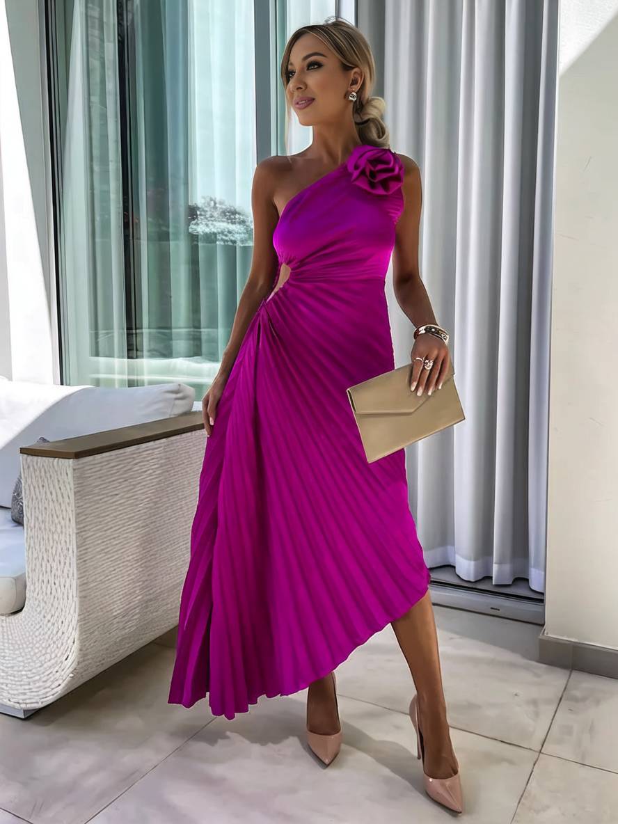 Heidi-Mode | Langes Ein-Schulter Plisseekleid Ärmellos Weiblich Elegant Casual Prom Strand