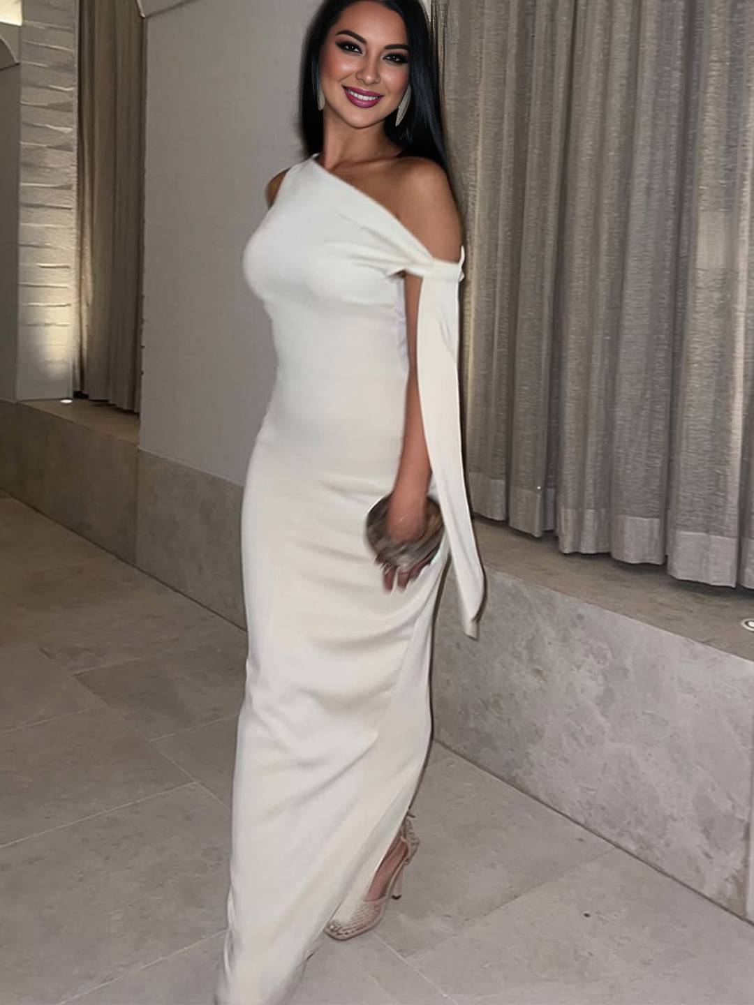 Heidi-Mode | Lange Ärmellose Ein-Schulter Figurbetont Kleid Damen Elegante Prom Ball für Hochzeit Zeremonie