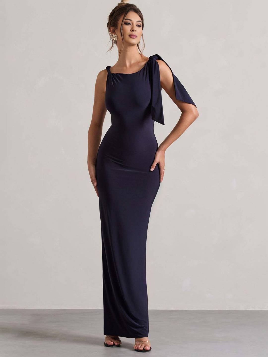Heidi-Mode | Langärmeliges Ärmelloses Eng Anliegendes Kleid Damen mit Knopfdetails An Den Schultern für Einen Eleganten Abend