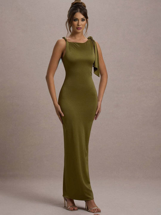 Heidi-Mode | Langärmeliges Ärmelloses Eng Anliegendes Kleid Damen mit Knopfdetails An Den Schultern für Einen Eleganten Abend