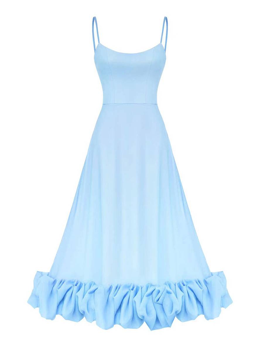 Heidi-Mode | Knielanges Kleid A-Linie mit Rüschen Bustier mit Feinen Trägern Ohne Ärmel Damen Elegant Weich Cocktail Prom