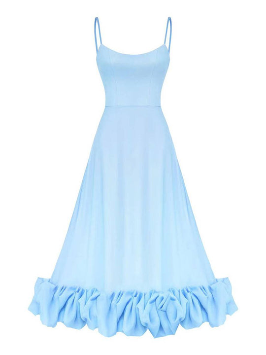 Heidi-Mode | Knielanges Kleid A-Linie mit Rüschen Bustier mit Feinen Trägern Ohne Ärmel Damen Elegant Weich Cocktail Prom