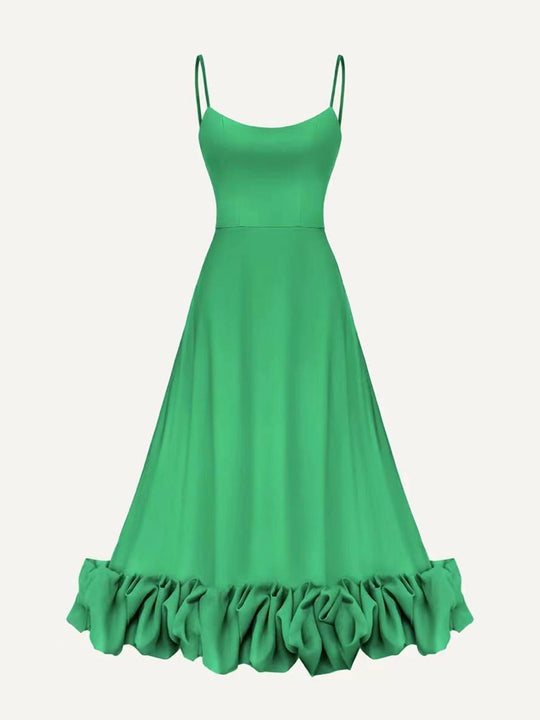 Heidi-Mode | Knielanges Kleid A-Linie mit Rüschen Bustier mit Feinen Trägern Ohne Ärmel Damen Elegant Weich Cocktail Prom