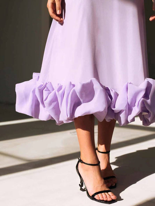 Heidi-Mode | Knielanges Kleid A-Linie mit Rüschen Bustier mit Feinen Trägern Ohne Ärmel Damen Elegant Weich Cocktail Prom