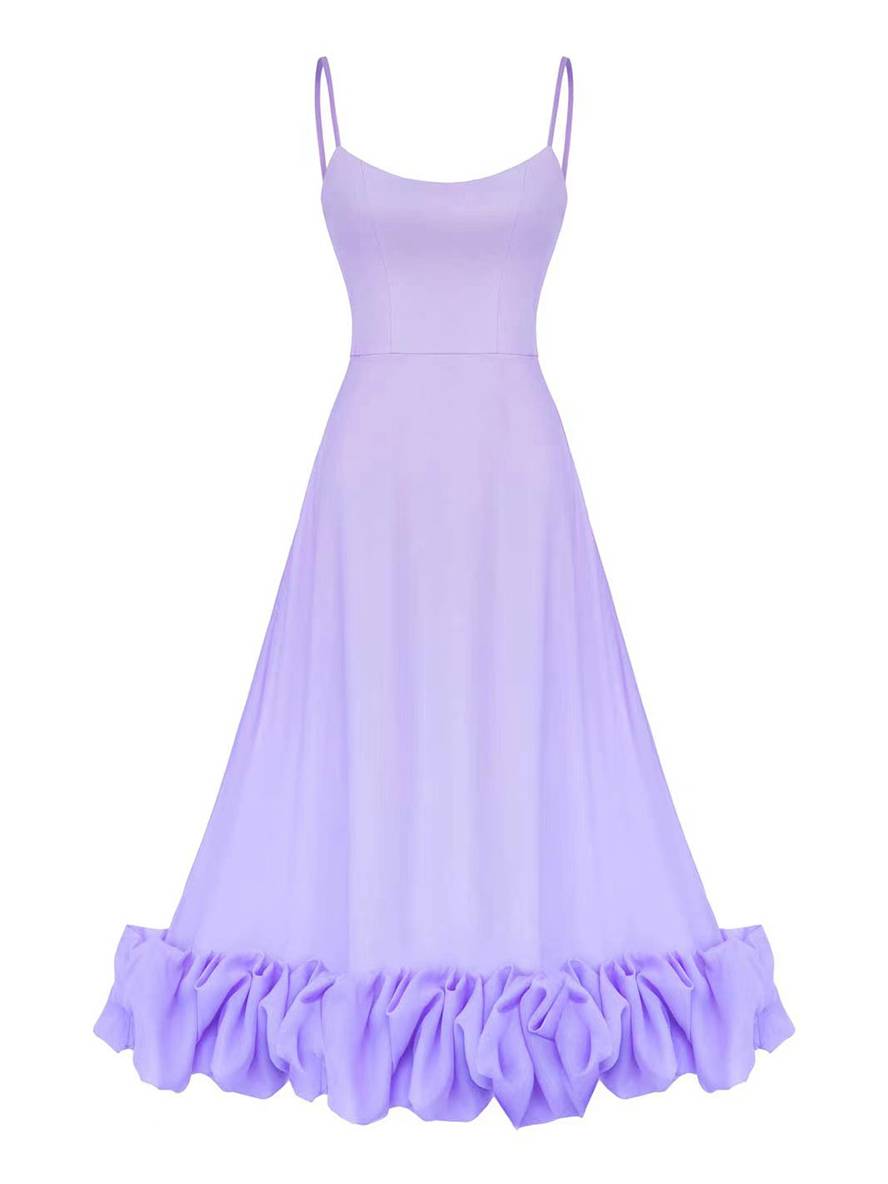 Heidi-Mode | Knielanges Kleid A-Linie mit Rüschen Bustier mit Feinen Trägern Ohne Ärmel Damen Elegant Weich Cocktail Prom