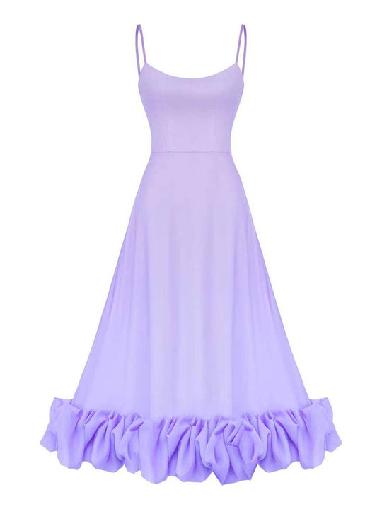 Heidi-Mode | Knielanges Kleid A-Linie mit Rüschen Bustier mit Feinen Trägern Ohne Ärmel Damen Elegant Weich Cocktail Prom