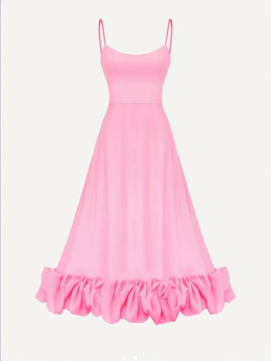Heidi-Mode | Knielanges Kleid A-Linie mit Rüschen Bustier mit Feinen Trägern Ohne Ärmel Damen Elegant Weich Cocktail Prom